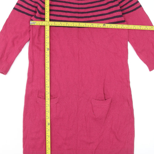 Boden Women Pink Striped Wool Jumper Dress UK 12 3/4 Sleeve Knit