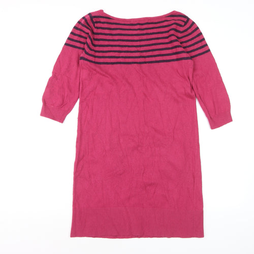 Boden Women Pink Striped Wool Jumper Dress UK 12 3/4 Sleeve Knit