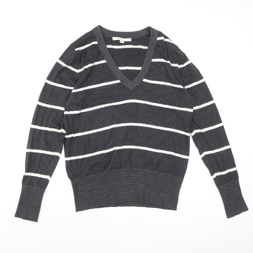 Kartel Women’s Grey Striped V-Neck Cotton Knit Jumper Size 12
