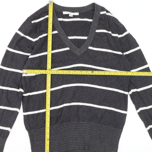Kartel Women’s Grey Striped V-Neck Cotton Knit Jumper Size 12