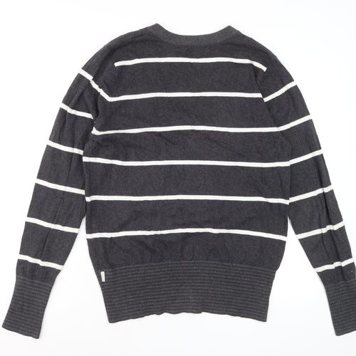 Kartel Women’s Grey Striped V-Neck Cotton Knit Jumper Size 12