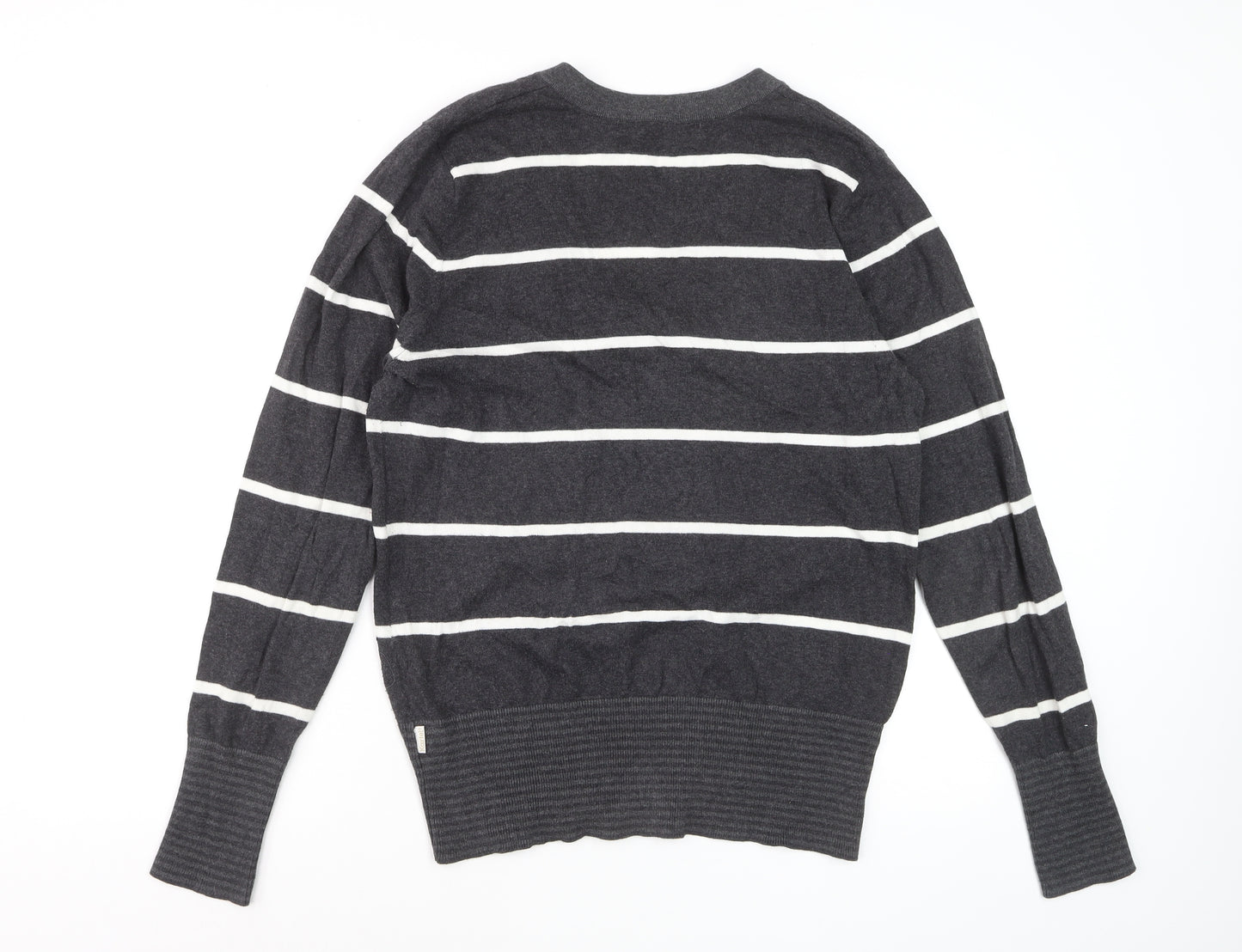 Kartel Women’s Grey Striped V-Neck Cotton Knit Jumper Size 12