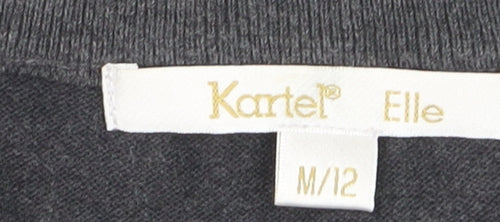 Kartel Women’s Grey Striped V-Neck Cotton Knit Jumper Size 12
