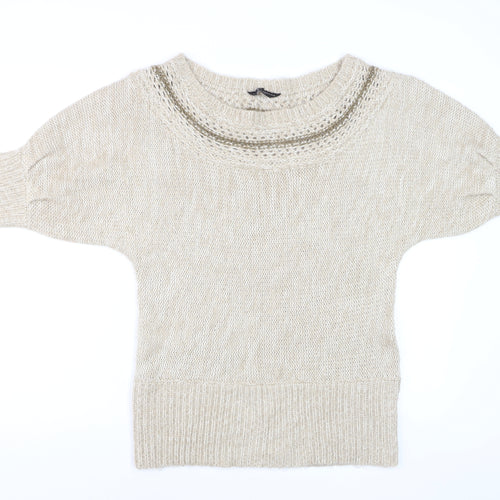 Dorothy Perkins Women Beige Short Sleeve Knit Jumper Size 14