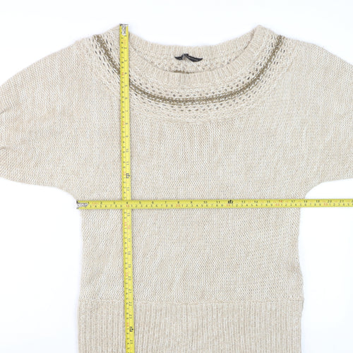 Dorothy Perkins Women Beige Short Sleeve Knit Jumper Size 14