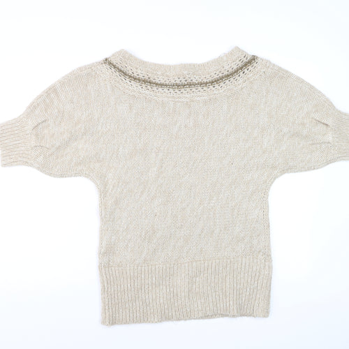 Dorothy Perkins Women Beige Short Sleeve Knit Jumper Size 14