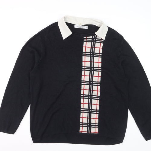 Anne Cramond Men's Black Collared Check Knit Jumper XL