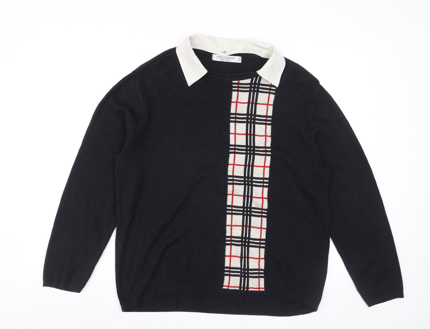 Anne Cramond Men's Black Collared Check Knit Jumper XL