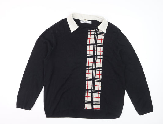 Anne Cramond Men's Black Collared Check Knit Jumper XL
