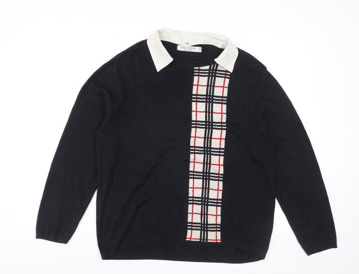 Anne Cramond Men's Black Collared Check Knit Jumper XL