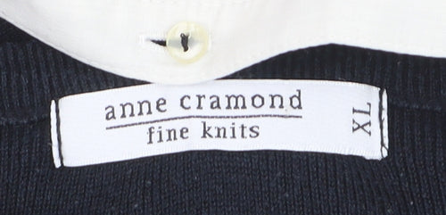 Anne Cramond Men's Black Collared Check Knit Jumper XL