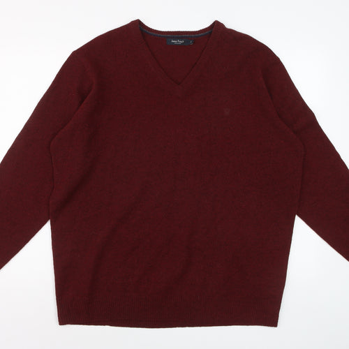 James Pringle Men's Red Wool V-Neck Jumper XL Classic Knitwear