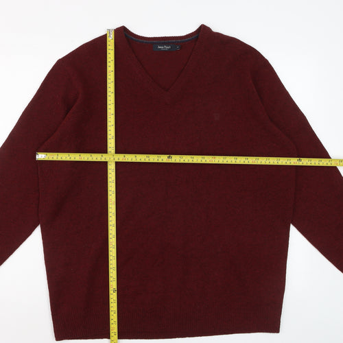 James Pringle Men's Red Wool V-Neck Jumper XL Classic Knitwear