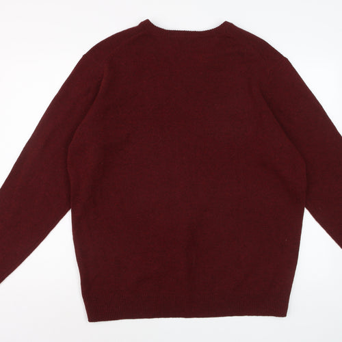 James Pringle Men's Red Wool V-Neck Jumper XL Classic Knitwear