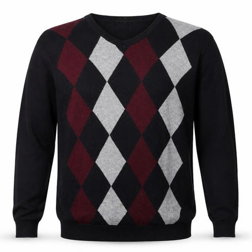 Cedarwood State Men's Black Argyle V-Neck Cotton Jumper XL