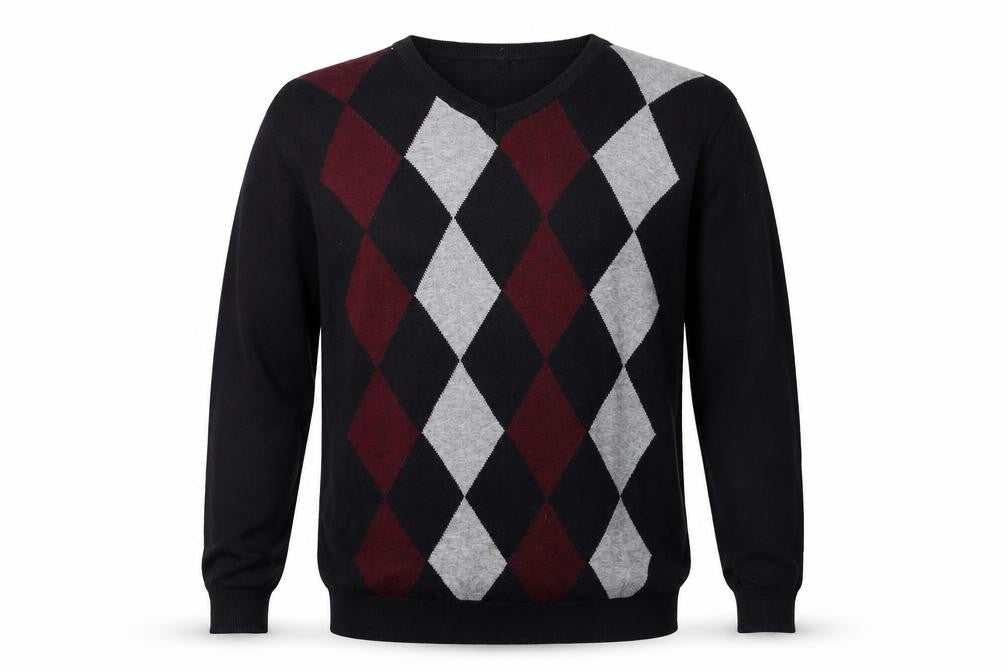 Cedarwood State Men's Black Argyle V-Neck Cotton Jumper XL