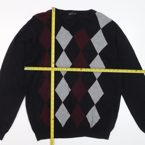 Cedarwood State Men's Black Argyle V-Neck Cotton Jumper XL