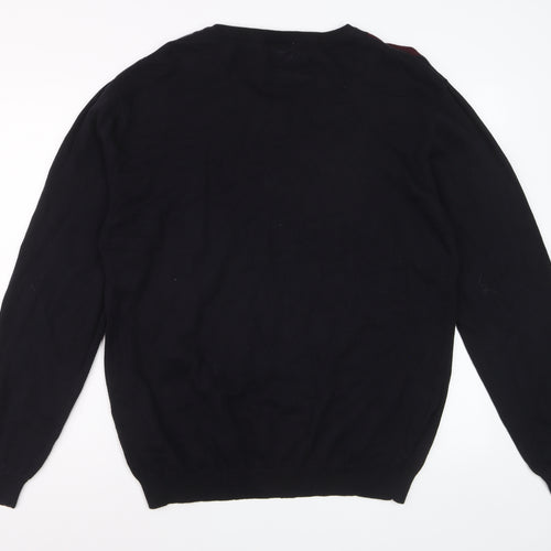Cedarwood State Men's Black Argyle V-Neck Cotton Jumper XL