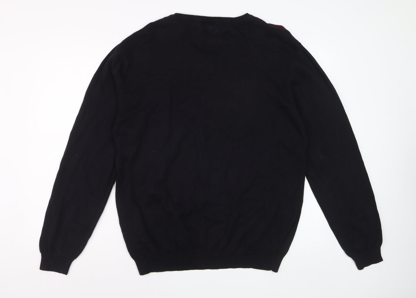 Cedarwood State Men's Black Argyle V-Neck Cotton Jumper XL