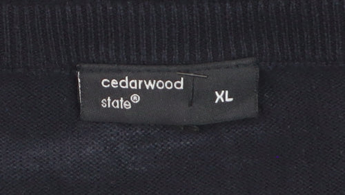 Cedarwood State Men's Black Argyle V-Neck Cotton Jumper XL