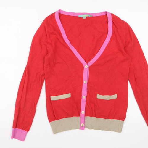 Boden Women's Red Cardigan UK 12 Cotton Blend V-Neck Button Front Knit