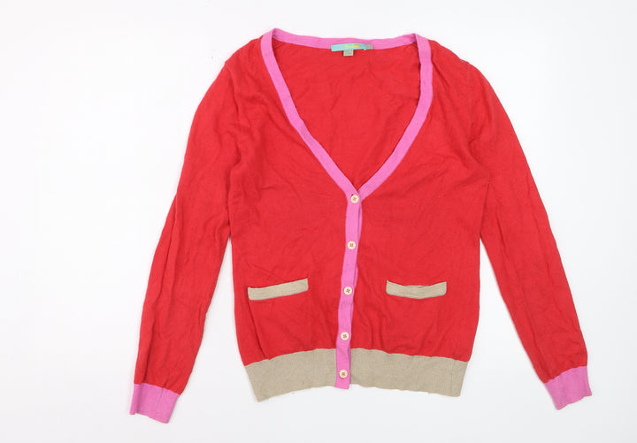 Boden Women's Red Cardigan UK 12 Cotton Blend V-Neck Button Front Knit