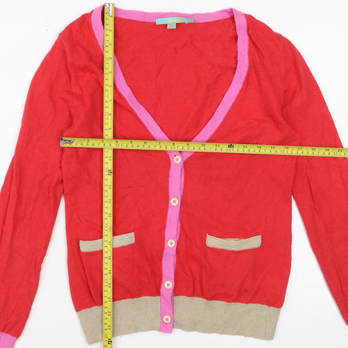 Boden Women's Red Cardigan UK 12 Cotton Blend V-Neck Button Front Knit