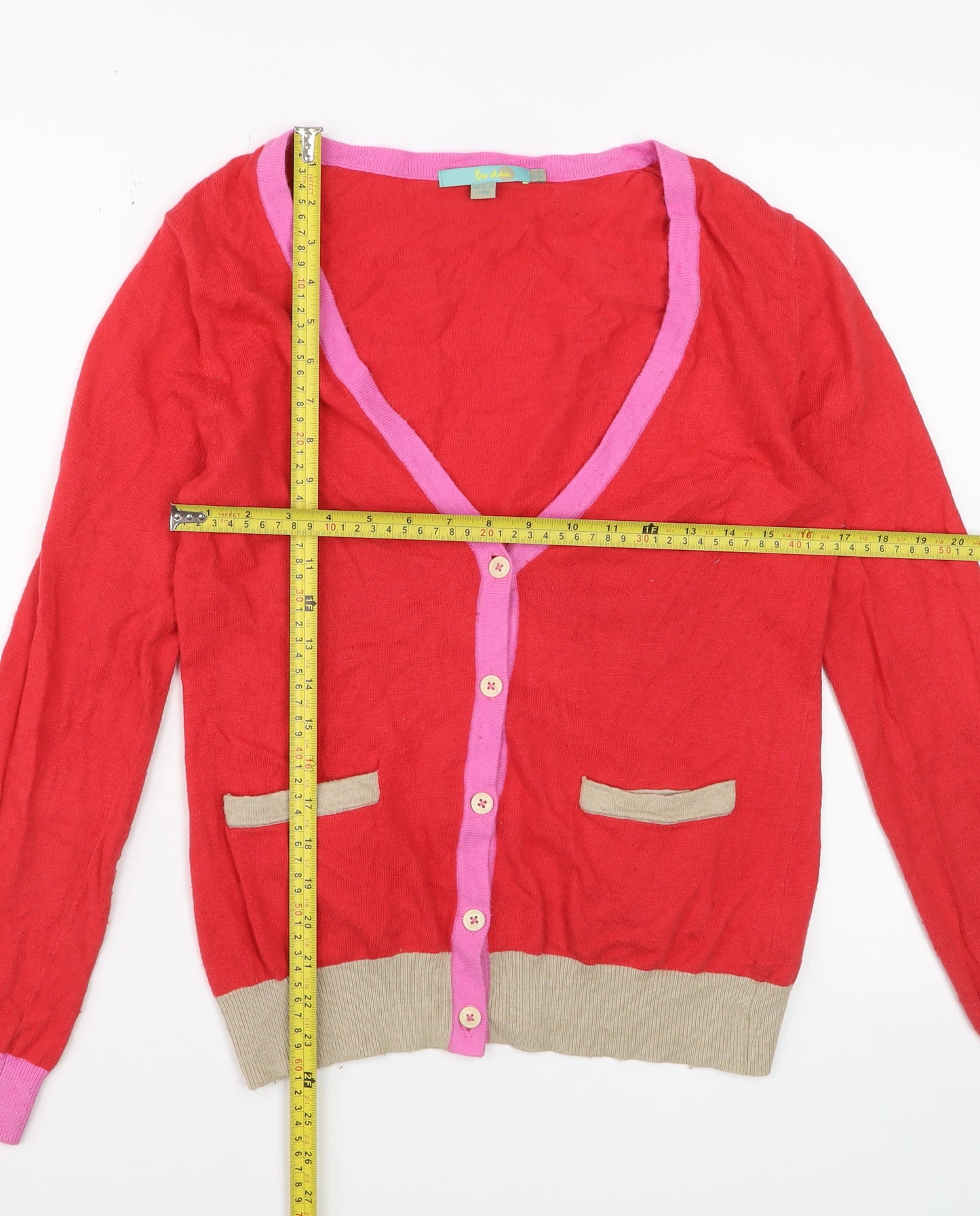 Boden Women's Red Cardigan UK 12 Cotton Blend V-Neck Button Front Knit
