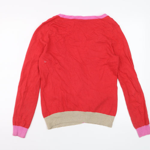 Boden Women's Red Cardigan UK 12 Cotton Blend V-Neck Button Front Knit