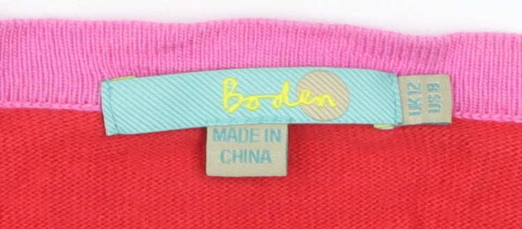 Boden Women's Red Cardigan UK 12 Cotton Blend V-Neck Button Front Knit