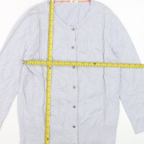 White Stuff Women’s Grey Cotton Button Cardigan Size 16