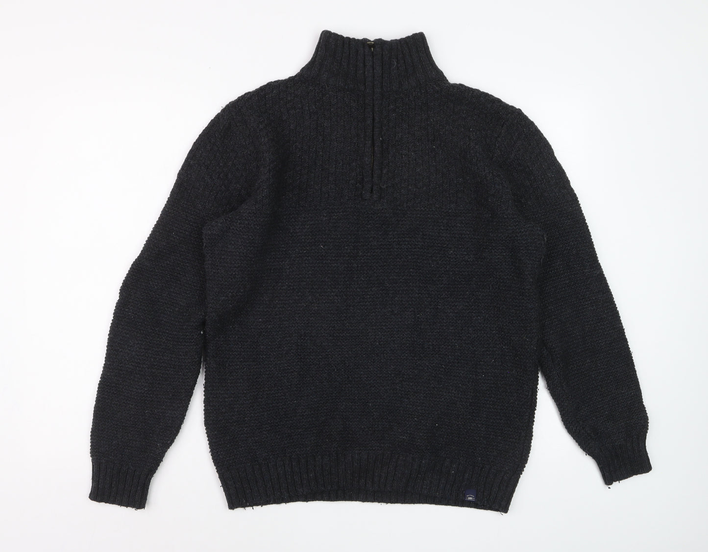 Fat Face Men's Black Chunky 1/4 Zip Wool Blend Jumper Size M