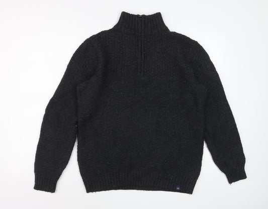 Fat Face Men's Black Chunky 1/4 Zip Wool Blend Jumper Size M