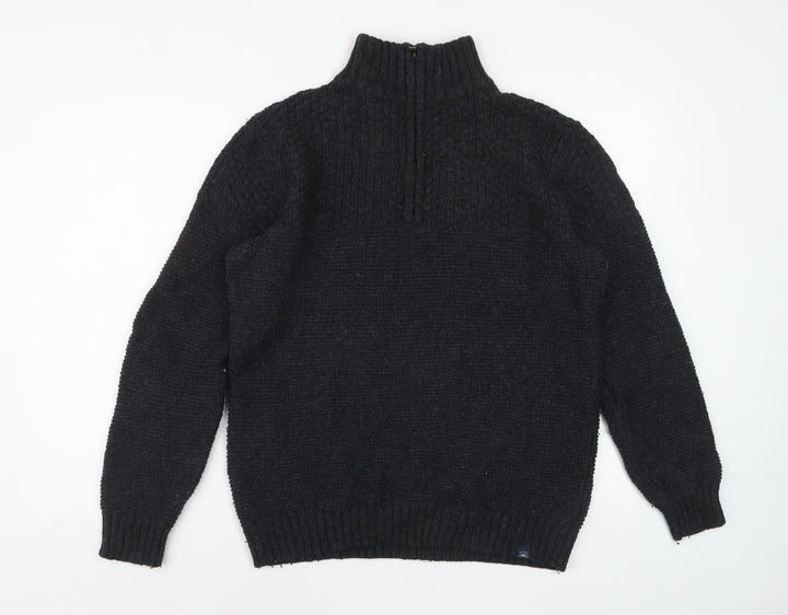 Fat Face Men's Black Chunky 1/4 Zip Wool Blend Jumper Size M