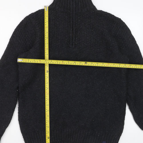 Fat Face Men's Black Chunky 1/4 Zip Wool Blend Jumper Size M