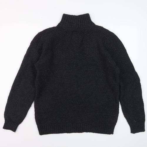 Fat Face Men's Black Chunky 1/4 Zip Wool Blend Jumper Size M