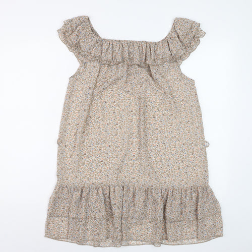 Dorothy Perkins Women’s Beige Floral Ruffle Shift Dress Size 14