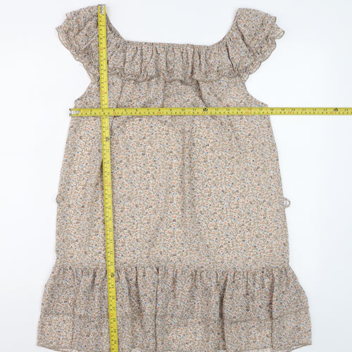 Dorothy Perkins Women’s Beige Floral Ruffle Shift Dress Size 14