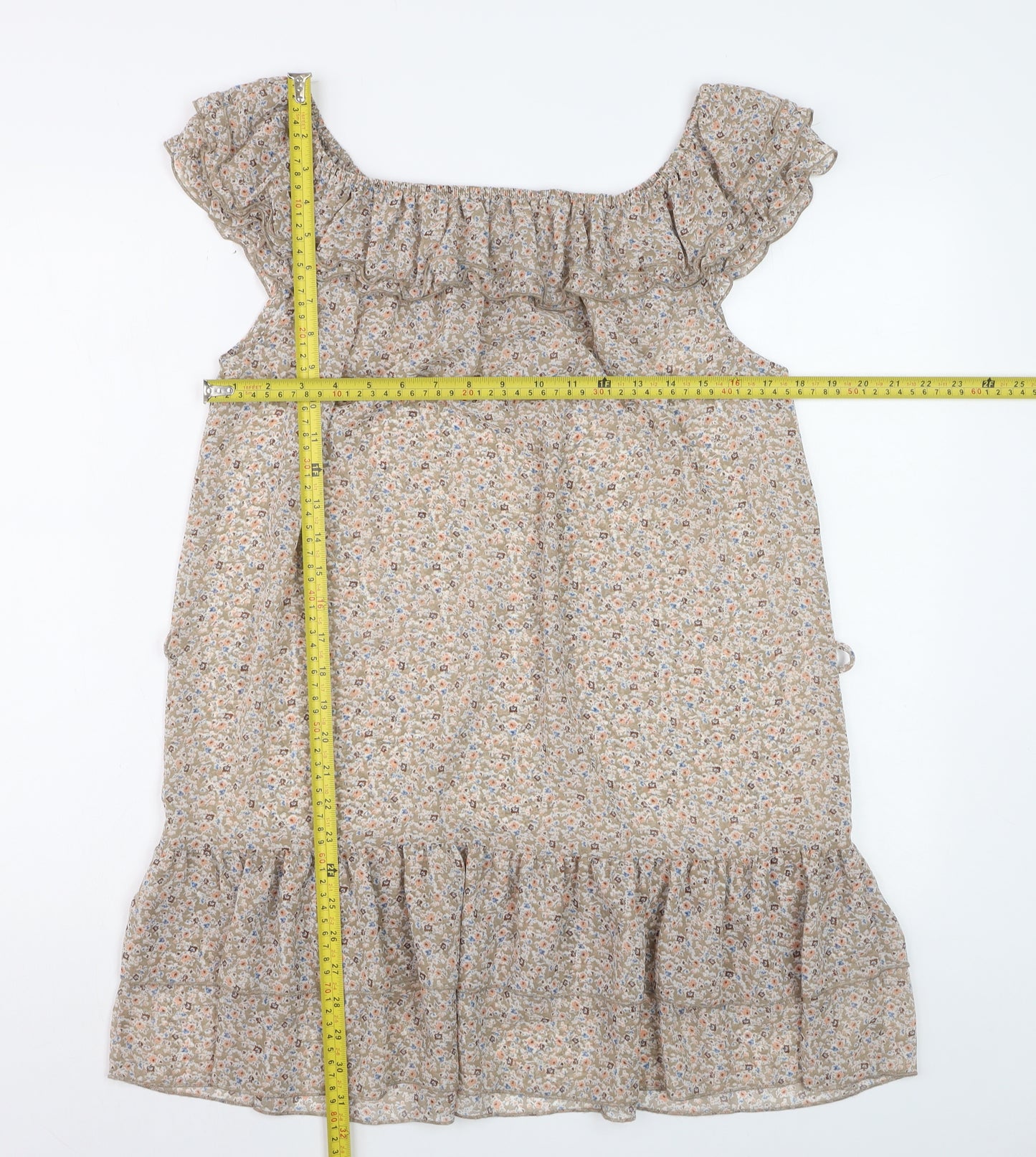 Dorothy Perkins Women’s Beige Floral Ruffle Shift Dress Size 14
