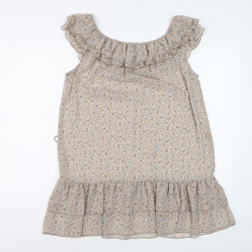 Dorothy Perkins Women’s Beige Floral Ruffle Shift Dress Size 14