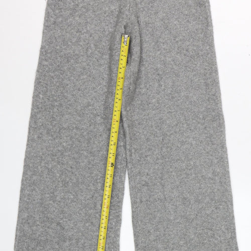 Zara Women Grey Knit Wide-Leg Trousers Size S Comfortable Winter Style