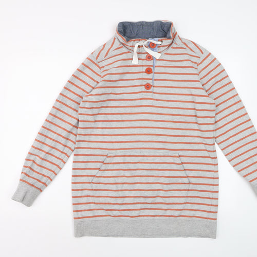 Next Women's Grey Striped Henley Sweatshirt UK 16 Cotton Blend