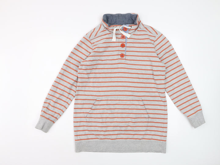 Next Women's Grey Striped Henley Sweatshirt UK 16 Cotton Blend