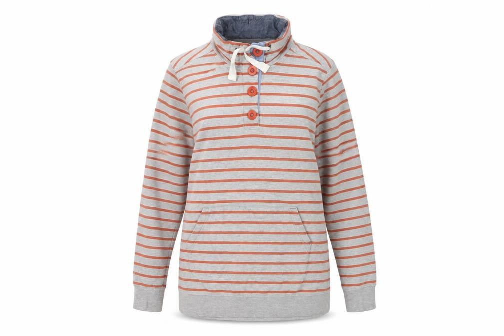 Front view of Next Women's Grey Striped Henley Sweatshirt UK 16 Cotton Blend