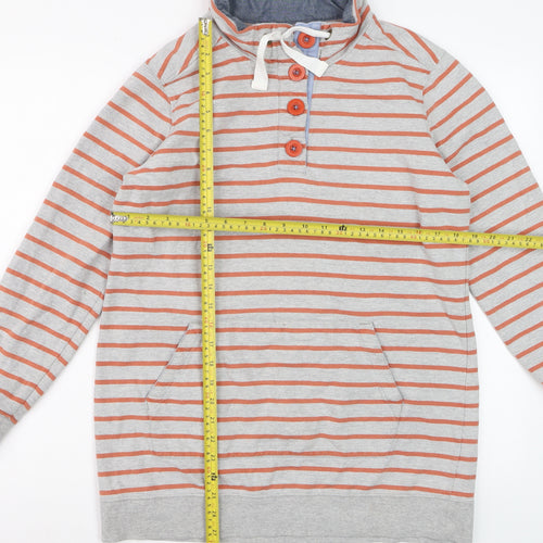 Next Women's Grey Striped Henley Sweatshirt UK 16 Cotton Blend
