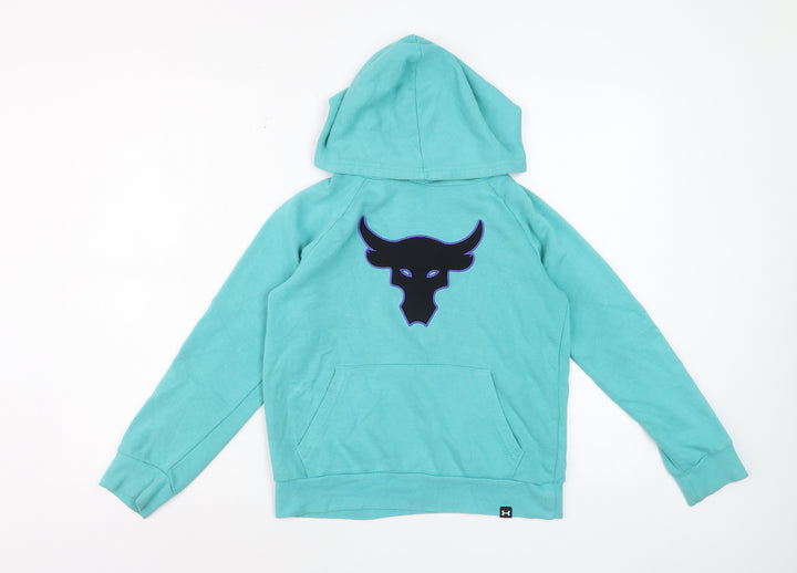 Under Armour Boys Blue Pullover Hoodie Medium - Project Rock Bull Logo