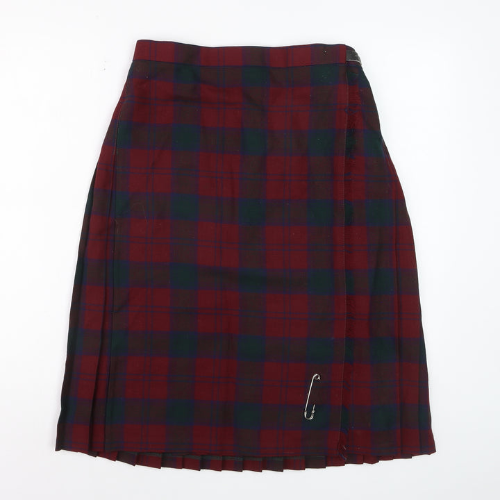 Highland Home Industries Women's Red Plaid Wool Pleated Skirt Size 14
