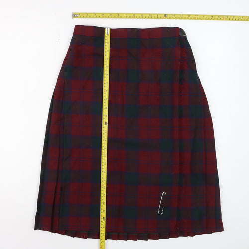 Highland Home Industries Women's Red Plaid Wool Pleated Skirt Size 14