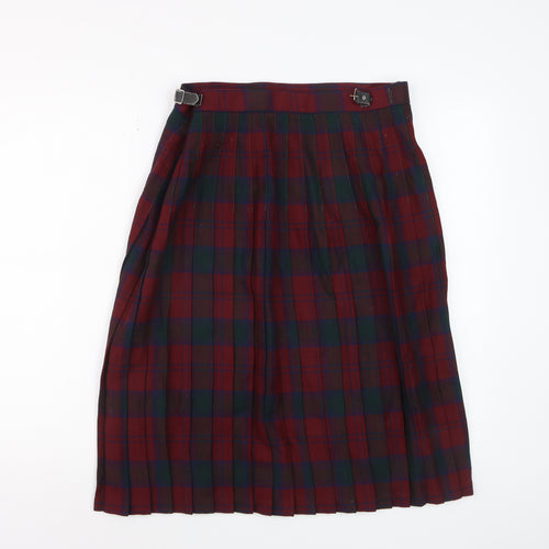 Highland Home Industries Women's Red Plaid Wool Pleated Skirt Size 14