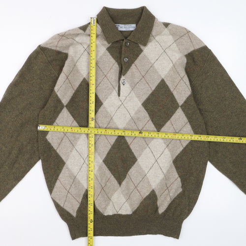 MC Bellwood Men's Brown Argyle Collared Wool Angora Jumper L